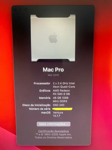 Mac Pro 2010 (8 Núcleos) - 48GB RAM, Radeon RX 580 8GB, SSD - macOS Ventura