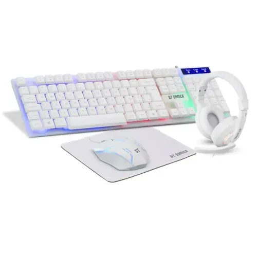 Combo Gamer GT White 4 em 1 Teclado + Mouse 1200DPI + Headset + Mousepad - WZetta