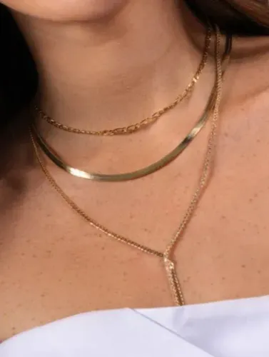 Mix de Colar Elos Groumet com Veneziana Gravatinha e Malha Fina folheado em ouro 18k