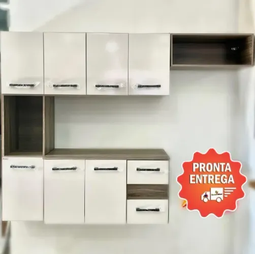 Armario Cozinha 7 Portas e 2 Gavetas Juliete Freijo/off White - Montagem Grátis 