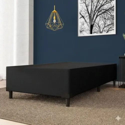 Base Box Solteiro Suede Preto (PARCELE EM ATÉ 10X SEM JUROS)