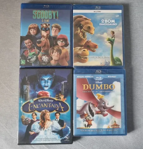 Filmes Dumbo, Encantada, Dinossauro e Scoob Doo
