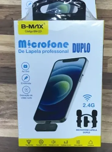Microfone de Lapela Wireless sem Fio Duplo B-Max BM-221 Profissional para Iphone e Tipo C