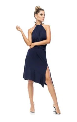 Saia Mare azul com fenda tam M Fit Li