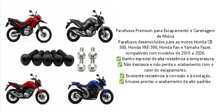 Parafuso M5 x 8mm Carenagem e Escapamento XRE ,Fan, Fazer ,cb300