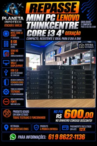 Mini PC Lenovo ThinkCentre core i3 4160T com 8gb de ram sem HD ( REPASSE )