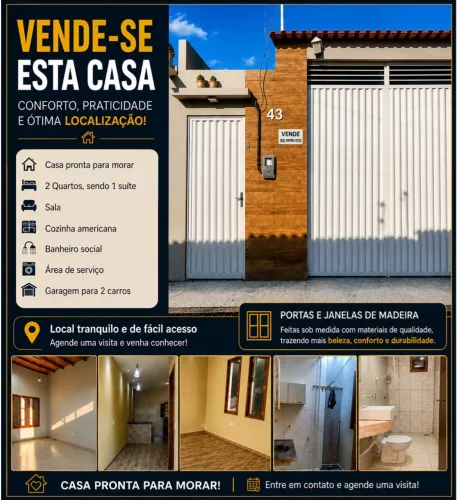 Casa 2 Quartos (1 Suíte), Garagem para 2 Carros