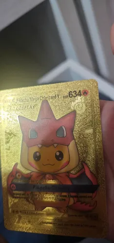 Pokémon Pikachu Mega Charizard Y Cosplay Gold Foil Fan Art Card