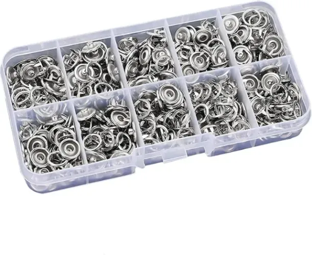 Botão de Metal Pressão 150 Peças Prateado Aço Inox