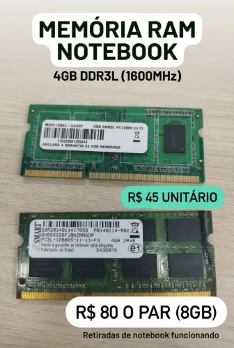 Memória RAM Notebook 8GB (2x 4GB) DDR3L