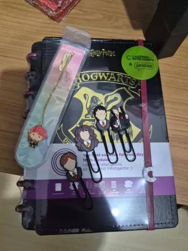 kit harry potter: caderno de disco, clips e marcador de pagina
