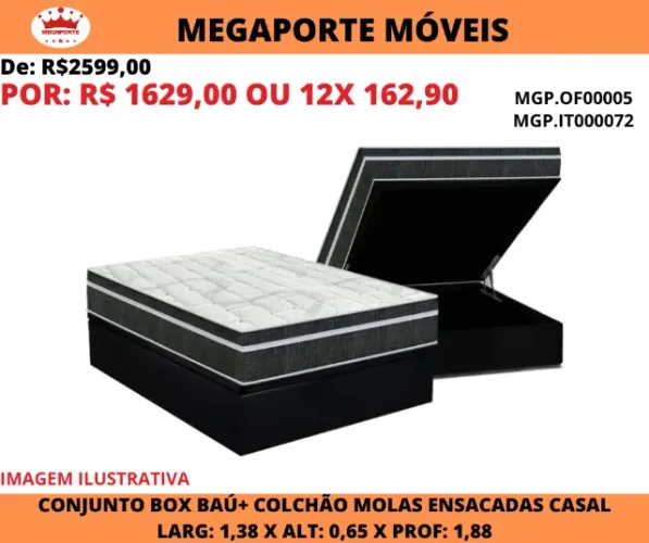 Conjunto Box Bau Casal + Colchão Molas Bonnel