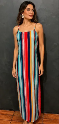 Vestido longo listrado