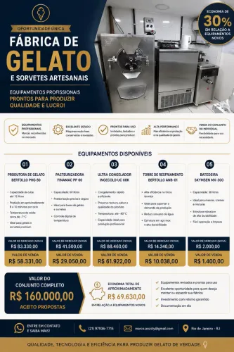 Equipamentos para fábrica de Gelatos e sorveterias
