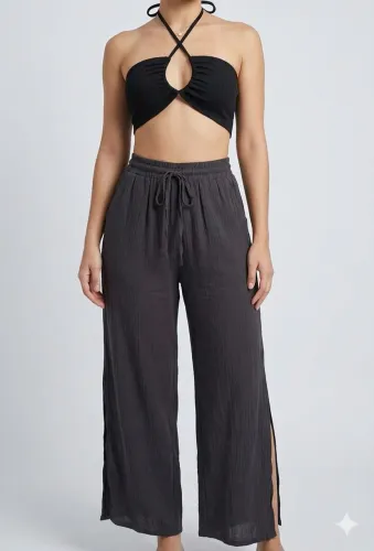 Conjunto Preto Cropped+ Calça Preta M