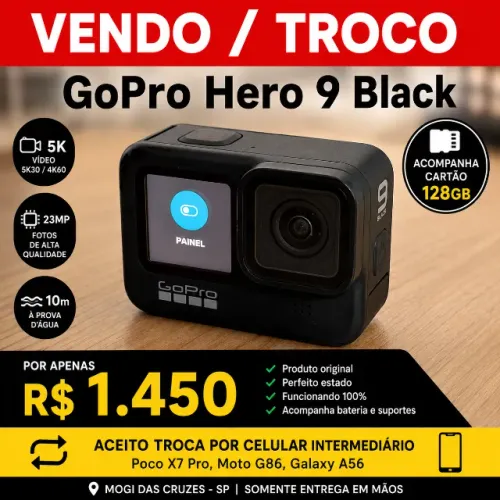 GoPro Hero 9 Black + 128GB | Perfeita | Vendo ou Troco