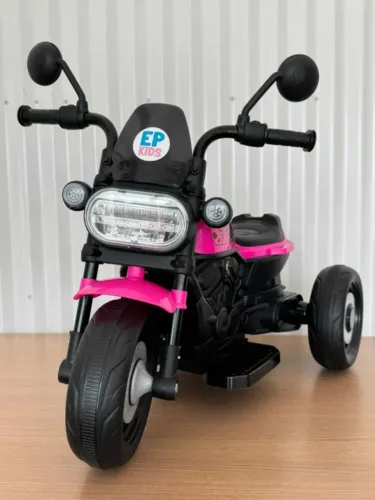  Moto Elétrica Infantil Mini Harley 6V - Som + LED Rosa Chiclete