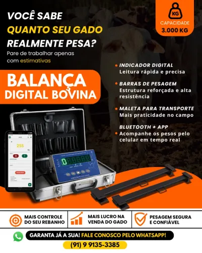 BALANÇA DIGITAL BOVINA 3.000 KG COM BLUETOOTH + APP
