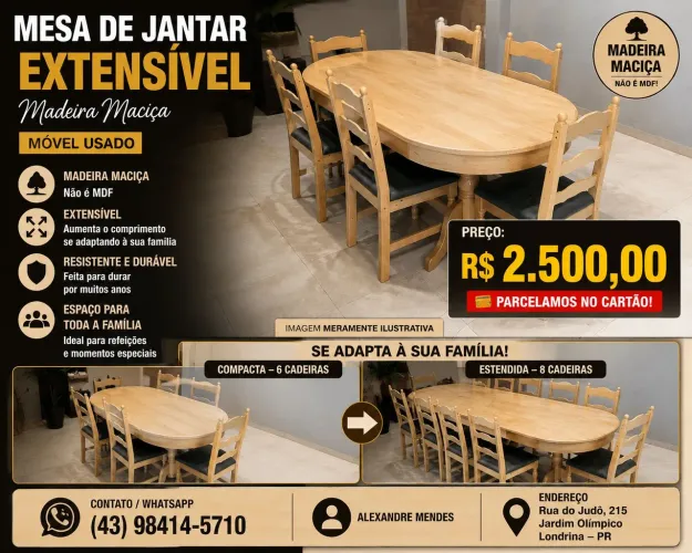 Mesa de jantar extensível 8 cadeiras