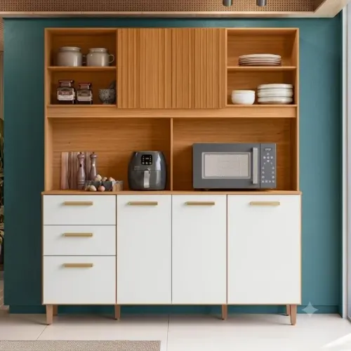 Armário de Cozinha Sicília 6 Portas Freijó/Off | Design Moderno