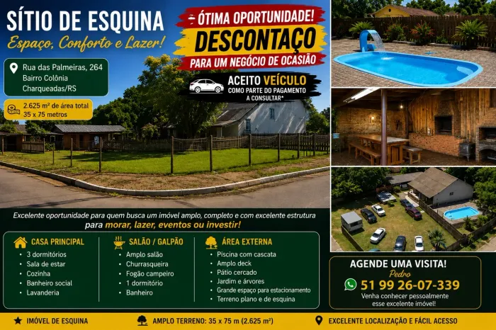? OPORTUNIDADE! Sítio com Piscina ? Terreno 35x75 ? Aceito Veículo