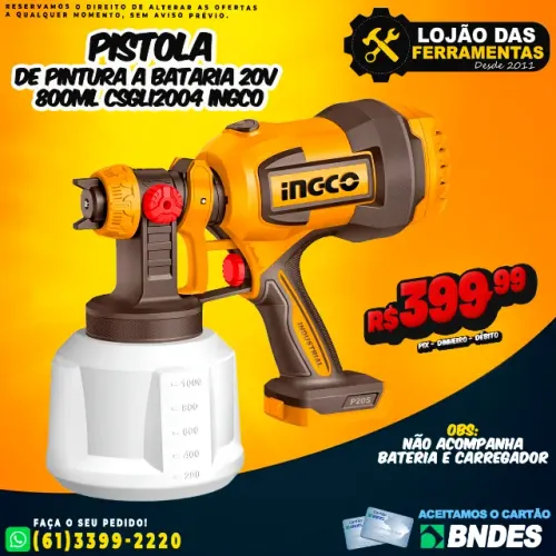 Pistola de Pintura a Bataria 20V 800Ml CSGLI2004 Ingco
