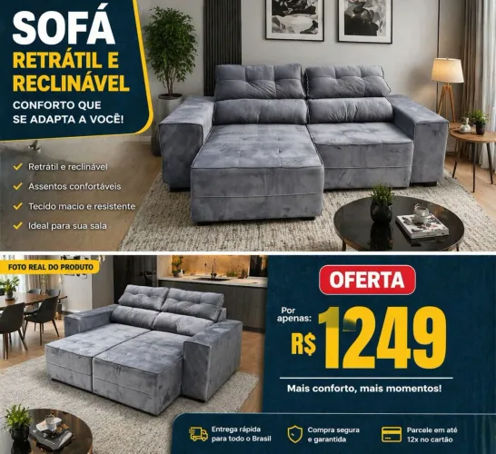 Sofá retrátil entrega grátis rápida