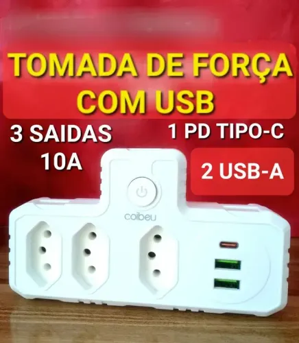 Extensão 3 Tomadas 2 Usb 1pd Power Sem Fio Bivolt Cor Branco 127/220v