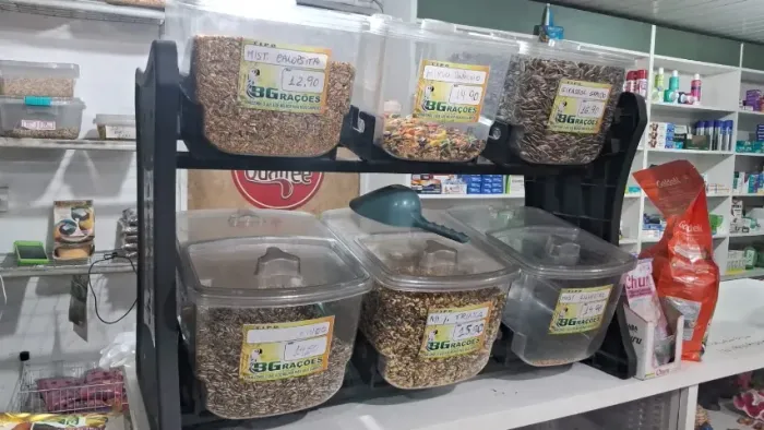 Dispenser / Expositor com 6 Potes para Rações, Grãos, Pet Shop ou Comércio