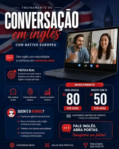 Aulas de conversação de inglês com nativo europeu