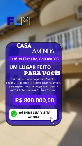 Sobrado para venda com 156 metros quadrados com 4 quartos em Jardim Planalto - Goiânia - G