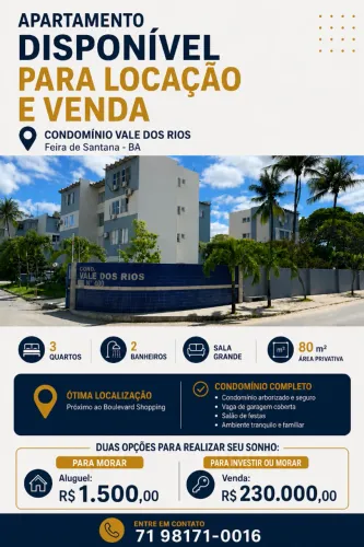 Aluguel ou Venda - Apartamento no Condomínio Vale dos Rios 3/4