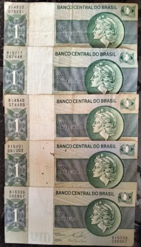 5 Moedas de 1 Cruzeiro em bom estado de conservação