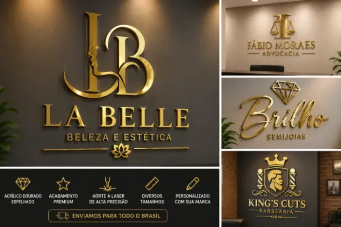LOGOMARCA EM ACRÍLICO DOURADO PERSONALIZADA