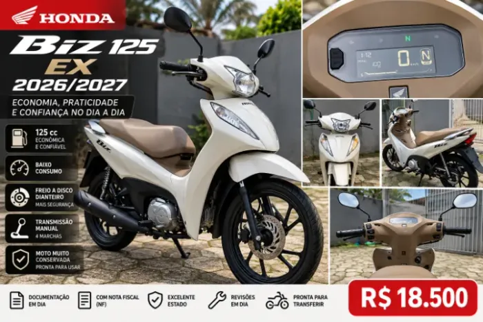 Honda Biz 125 EX 2026/2027 | Apenas 100 km | Estado de nova