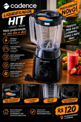 Liquidificador Cadence 800W - Excelente Estado / Pouco Uso