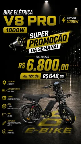 Bike elétrica V8 Pro 2026 em PROMOÇÃO
