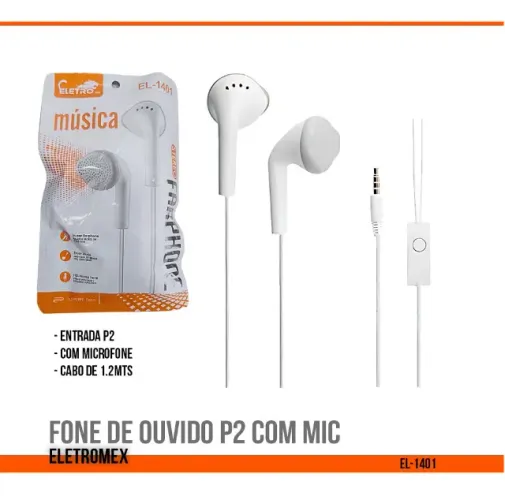 Fone de Ouvido Estéreo Com Microfone Eletromex