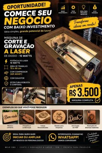 Máquina de Corte e Gravação a Laser 15W Completa - NEJE E80
