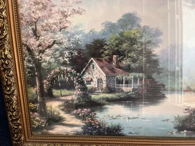 Quadro paisagem casa no lago 67x53
