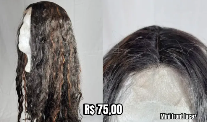 Peruca longa cacheada com mini front lace