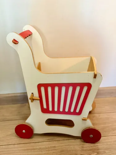 Andador infantil carrinho de supermercado em madeira