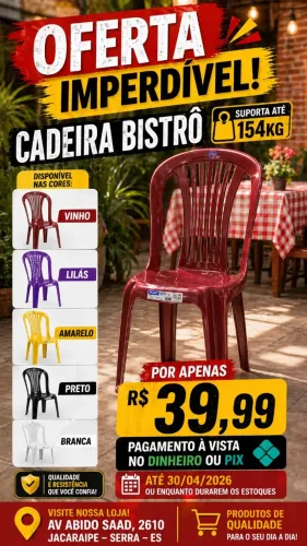 Promoção Relâmpago - Cadeira Bistrô Reforçada
