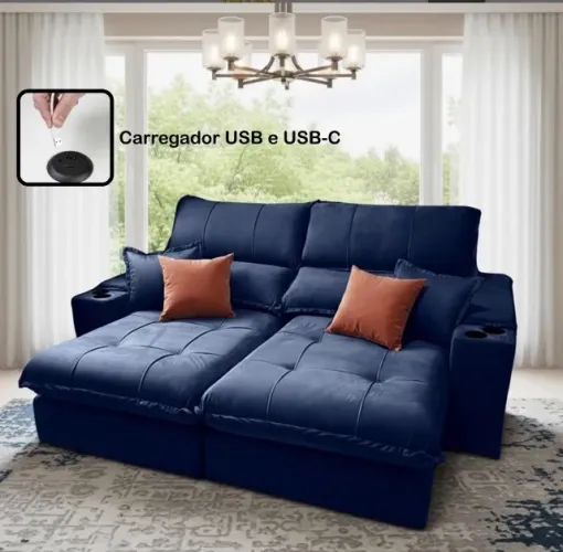 Sofá Retrátil Horizon Tech Slim 2,50 m Veludo A