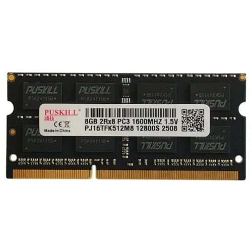 Memória RAM Notebook Puskill 8GB DDR3 1600MHz PC3-12800 CL11 SODIMM 204 Pinos 1.5V pode re