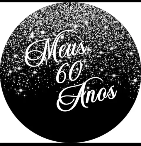 Tecido Painel  festa meus 60 anos, prata e preto.
