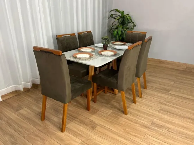 Mesa Jantar 1.60×0.80 Com 6 Cadeiras Isa em Madeira l33