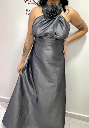 Vestido tafetá prata