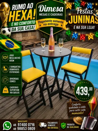 Mesa e cadeiras de fábrica. Mais de 400 jogos a pronta entrega Faça seu orçamento gratuito