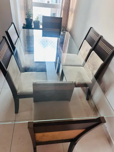 Mesa tampo de vidro 6 lugares